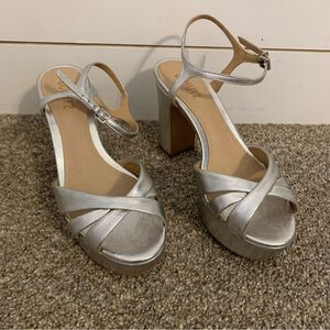 SCHUTZ Keefa Platform Sandals metallic silver 4” heel party cocktail woman’s 8B